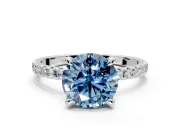 Solitaire Engagement Ring Setting for Fancy Blue Round Cut Center with Fine Pave Narrow Band and Prong Head in Platinum