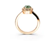 Halo Engagement Ring Setting for Fancy Green Oval Center with Inner Milgrain Border and Prong Head in Rose Gold