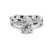Solitaire Engagement Ring Setting for Oval Center with Pave and Plain Crossover and Basket Head in Platinum