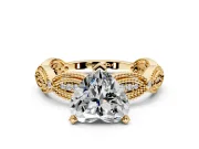 Solitaire Engagement Ring Setting for Heart-Shaped Center with Marquise Panel Band and Prong Head in Yellow Gold