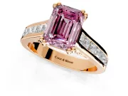 Solitaire Engagement Ring Setting for Fancy Pink Emerald Cut Center with Channel Band and Double Claw Prong Head in Rose Gold