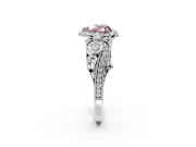 Milgrain Halo Engagement Ring Setting for Fancy Pink Heart-Shaped Center with Shoulder Bezels and Prong Head in Sterling Silver