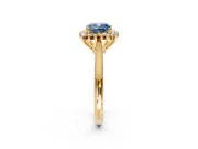 Starburst Halo Engagement Ring Setting for Fancy Blue Cushion Cut Center with Thin Round-Wire Band and Prong Head in Yellow Gold