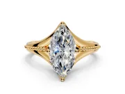 Solitaire Engagement Ring Setting for Marquise Center with Milgrain Cathedral Band and Prong Head in Yellow Gold
