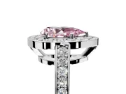 Bezel-Framed Halo Engagement Ring Setting for Fancy Pink Pear-Shaped Center with Pave Band and Prong Head in White Gold