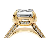Solitaire Engagement Ring Setting for Asscher Cut Center with Accented Split Shank and Prong Head in Yellow Gold