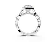 Halo Engagement Ring Setting for Princess Cut Center with Twist Band and Prong Head in Sterling Silver