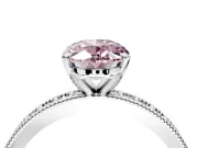 Milgrain Pave Engagement Ring Setting for Fancy Pink Oval Center with Accent Band and Prong Head in Sterling Silver