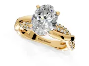 Solitaire Engagement Ring Setting for Oval Center with Pave and Plain Crossover and Basket Head in Yellow Gold