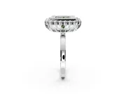 Halo Engagement Ring Setting for Fancy Green Princess Cut Center with Milgrain Bezel Rim, Plain Band and Prong Head in White Gold
