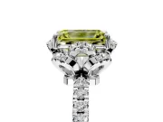 Halo Engagement Ring Setting for Fancy Yellow Emerald Cut Center with Openwork Halo, Pave Band and Prong Head in Sterling Silver
