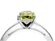 Solitaire Engagement Ring Setting for Fancy Yellow Emerald Cut Center with Basket Rail and Prong Head in Platinum