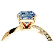 Side Accent Engagement Ring Setting for Fancy Blue Cushion Cut Center with Accent Shoulders and Prong Head in Yellow Gold