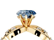 Solitaire Engagement Ring Setting for Fancy Blue Heart-Shaped Center with Criss-Cross Accent Band and Prong Head in Yellow Gold