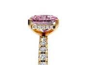 Solitaire Engagement Ring Setting for Fancy Pink Radiant Cut Center with Band of Accents and Prong Head in Yellow Gold