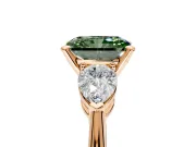 3 Stone Engagement Ring Setting for Fancy Green Radiant Cut Center with Large Pear-Shaped Accents and Prong Head in Rose Gold