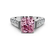 Solitaire Engagement Ring Setting for Fancy Pink Radiant Cut Center with Pave Cathedral Shoulders and Prong Head in Platinum