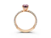Solitaire Engagement Ring Setting for Fancy Pink Emerald Cut Center with Domed Multi-Row Pave Band and Prong Head in Rose Gold