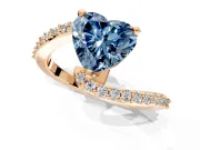 Solitaire Engagement Ring Setting for Fancy Blue Heart-Shaped Center with Pave Bypass Swirl Band and Prong Head in Rose Gold