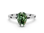 Solitaire Engagement Ring Setting for Fancy Green Pear-Shaped Center with Fine Wire Band and Prong Head in Sterling Silver