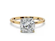 Solitaire Engagement Ring Setting for Cushion Cut Center with Straight Thin Band and Prong Head in Yellow Gold