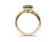 Solitaire Engagement Ring Setting for Fancy Green Princess Cut Center with Trailing Leaf Accent Band and Prong Head in Yellow Gold