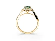 Halo Engagement Ring Setting for Fancy Green Marquise Center with Narrowing Pave Band and Prong Head in Yellow Gold