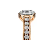 Solitaire Engagement Ring Setting for Asscher Cut Center with Engraved Pave Band and Prong Head in Rose Gold