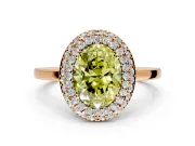Halo Engagement Ring Setting for Fancy Yellow Oval Center with Plain Tapered Band and Prong Head in Rose Gold