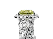 Milgrain Halo Engagement Ring Setting for Fancy Yellow Radiant Cut Center with Shoulder Bezels and Prong Head in White Gold