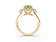 Halo Engagement Ring Setting for Fancy Yellow Round Cut Center with Two-Strand Split Shank and Prong Head in Yellow Gold