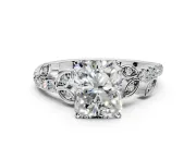 Leaf Motif Engagement Ring Setting for Radiant Cut Center with Pave Band and Prong Head in Sterling Silver
