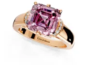 Solitaire Engagement Ring Setting for Fancy Pink Asscher Cut Center with Wide Band, Pave Collar and Prong Head in Rose Gold