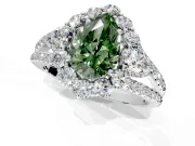 Halo Engagement Ring Setting for Fancy Green Pear-Shaped Center with Two-Strand Split Shank and Prong Head in Platinum