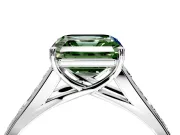 Solitaire Engagement Ring Setting for Fancy Green Asscher Cut Center with Round Cut Channel Band and Prong Head in Sterling Silver