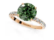 Solitaire Engagement Ring Setting for Fancy Green Round Cut Center with Micro Pave Band and Prong Head in Rose Gold