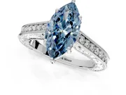 Solitaire Engagement Ring Setting for Fancy Blue Marquise Center with Engraved Pave Band and Prong Head in White Gold