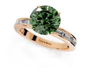 Solitaire Engagement Ring Setting for Fancy Green Round Cut Center with Channel Baguette Band and Prong Head in Rose Gold