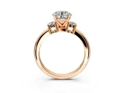 3 Stone Engagement Ring Setting for Round Cut Center with Wide Plain Band and Prong Head in Rose Gold