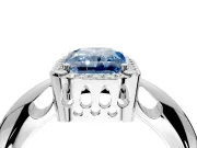 Halo Engagement Ring Setting for Fancy Blue Radiant Cut Center with Tapered Plain Band and Prong Head in White Gold