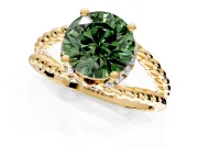 Halo Engagement Ring Setting for Fancy Green Round Cut Center with Rope Twist Split Shank and Prong Head in Yellow Gold