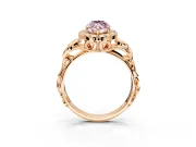 Halo Engagement Ring Setting for Fancy Pink Marquise Center with Open Scroll Shoulders and Prong Head in Rose Gold