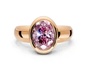 Solitaire Engagement Ring Setting for Fancy Pink Oval Center with Wide Band and Bezel Head in Rose Gold