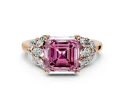 Leaf Cluster Engagement Ring Setting for Fancy Pink Asscher Cut Center with Marquise Accents and Prong Head in Rose Gold