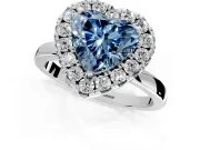 Halo Engagement Ring Setting for Fancy Blue Heart-Shaped Center with Thin Plain Band and Prong Head in Sterling Silver