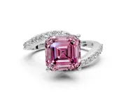 Solitaire Engagement Ring Setting for Fancy Pink Asscher Cut Center with Pave Bypass Swirl Band and Prong Head in Platinum