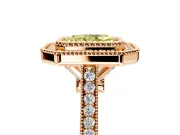 Halo Engagement Ring Setting for Fancy Yellow Radiant Cut Center with Milgrain Frame, Pave Band and Prong Head in Rose Gold