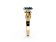 Leaf Engagement Ring Setting for Fancy Blue Radiant Cut Center with Milgrain Accent Band and Prong Head in Yellow Gold