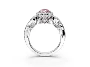 Milgrain Halo Engagement Ring Setting for Fancy Pink Pear-Shaped Center with Shoulder Bezels and Prong Head in Sterling Silver