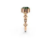Milgrain Bezel Engagement Ring Setting for Fancy Green Round Cut Center with Marquise Stations and Bezel Head in Rose Gold